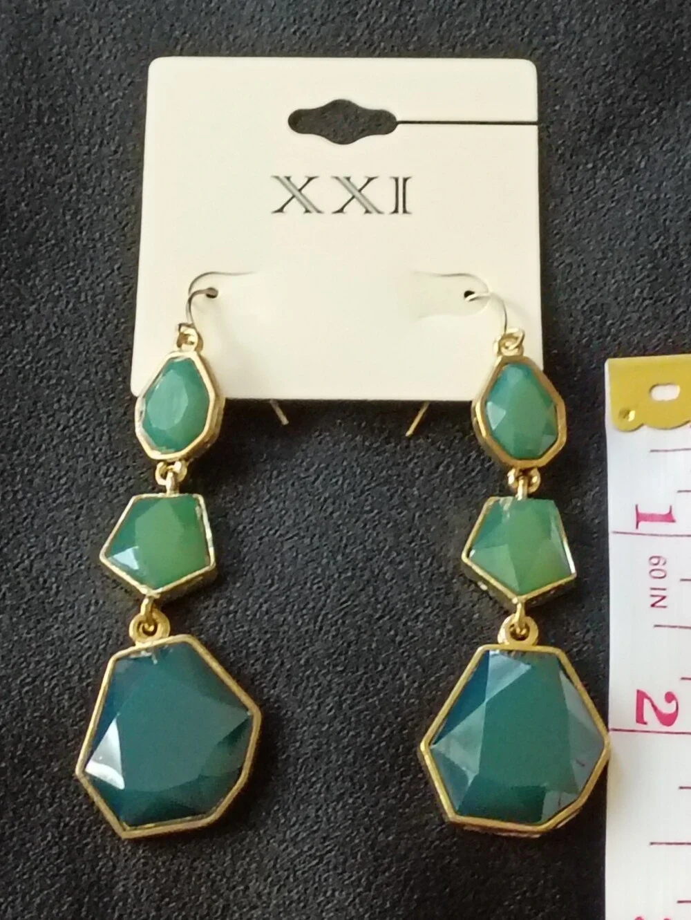 Green Dangle Earrings Long Women Gold Tone Faceted Statement Fashion Jewelry New